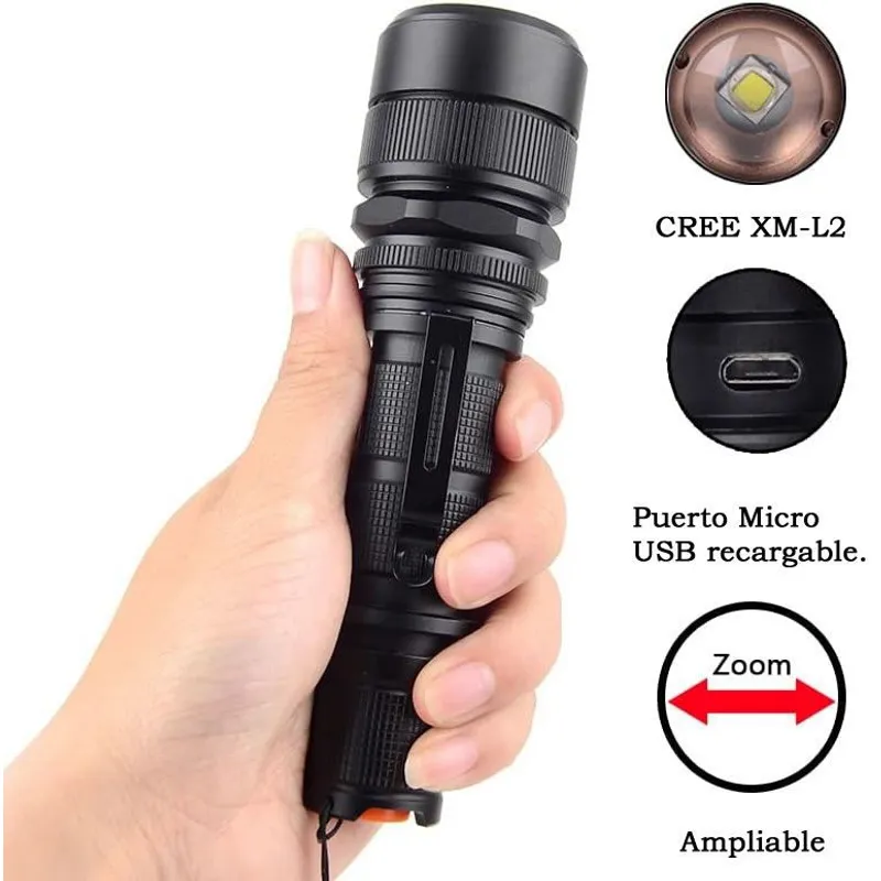 GENERICO - Linterna Recargable Alta Luz Led 5 Modos Zoom Profesional