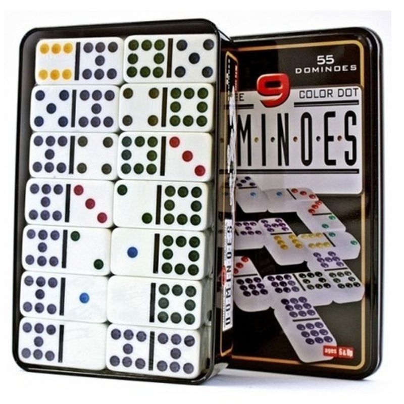 GENERICO - Dominó 55 Fichas A Color Doble 9 Juego De Mesa Caja Metálica