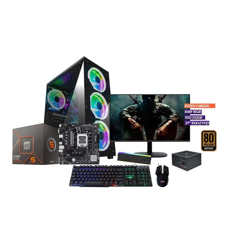 AMD - PC GAMER RYZEN 5 8600G / 16GB RAM/ SSD 512GB/ BOARD A620/ MONITOR FHD 27"