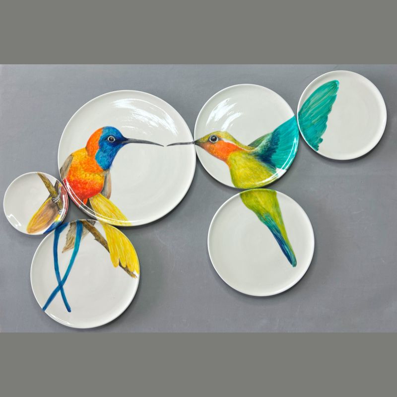 ARTE PLATONICO - Platos-porcelana-Arte-Platonico-pintado-a-mano-ensamble-colibrí