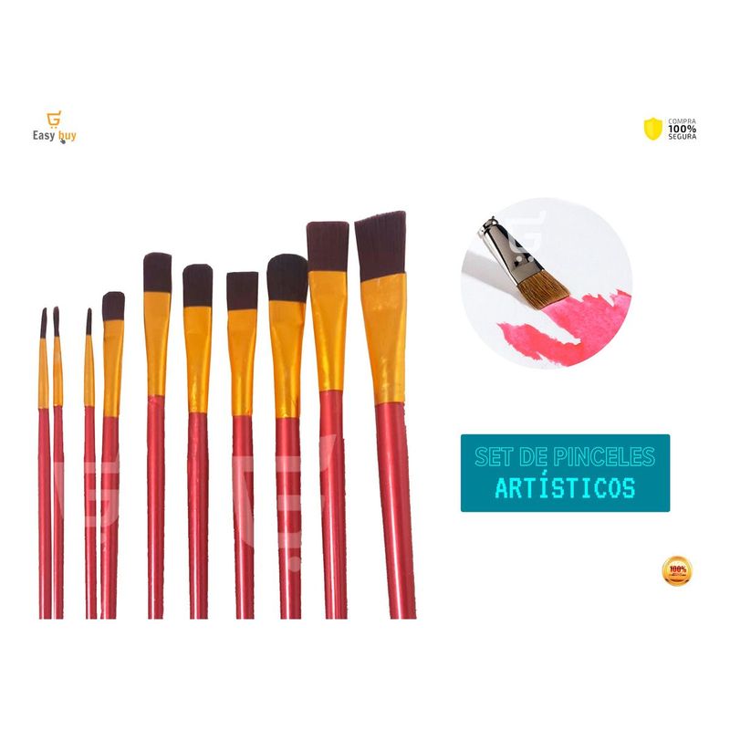 GENERICO - Set De Pinceles Artísticos Profesionales x10 Pzs  Formas