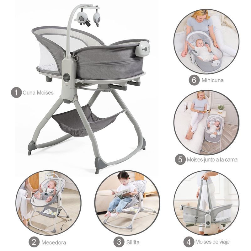 PRIORI - Cuna Moisés Portátil 6 En 1 Priori Gris