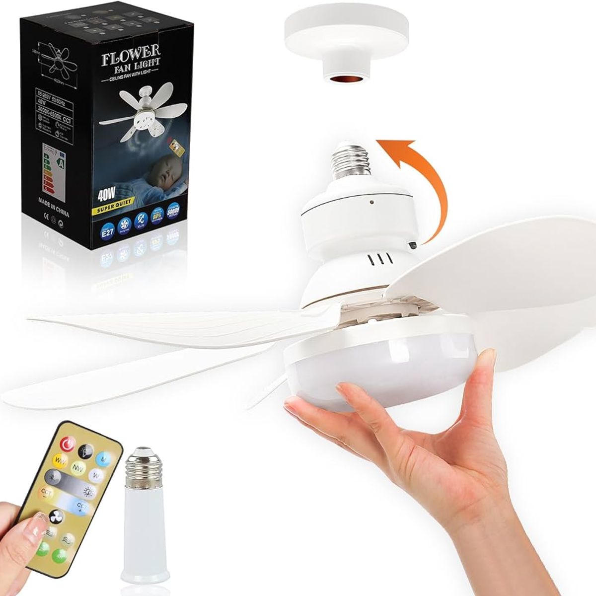VENTILO - Ventilador Con Bombillo Con Luz 40W + Control Remoto