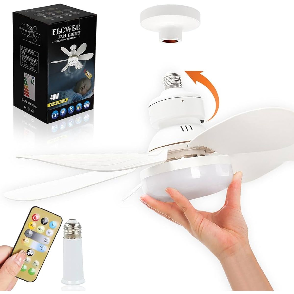 VENTILO - Ventilador Con Bombillo Con Luz 40W + Control Remoto