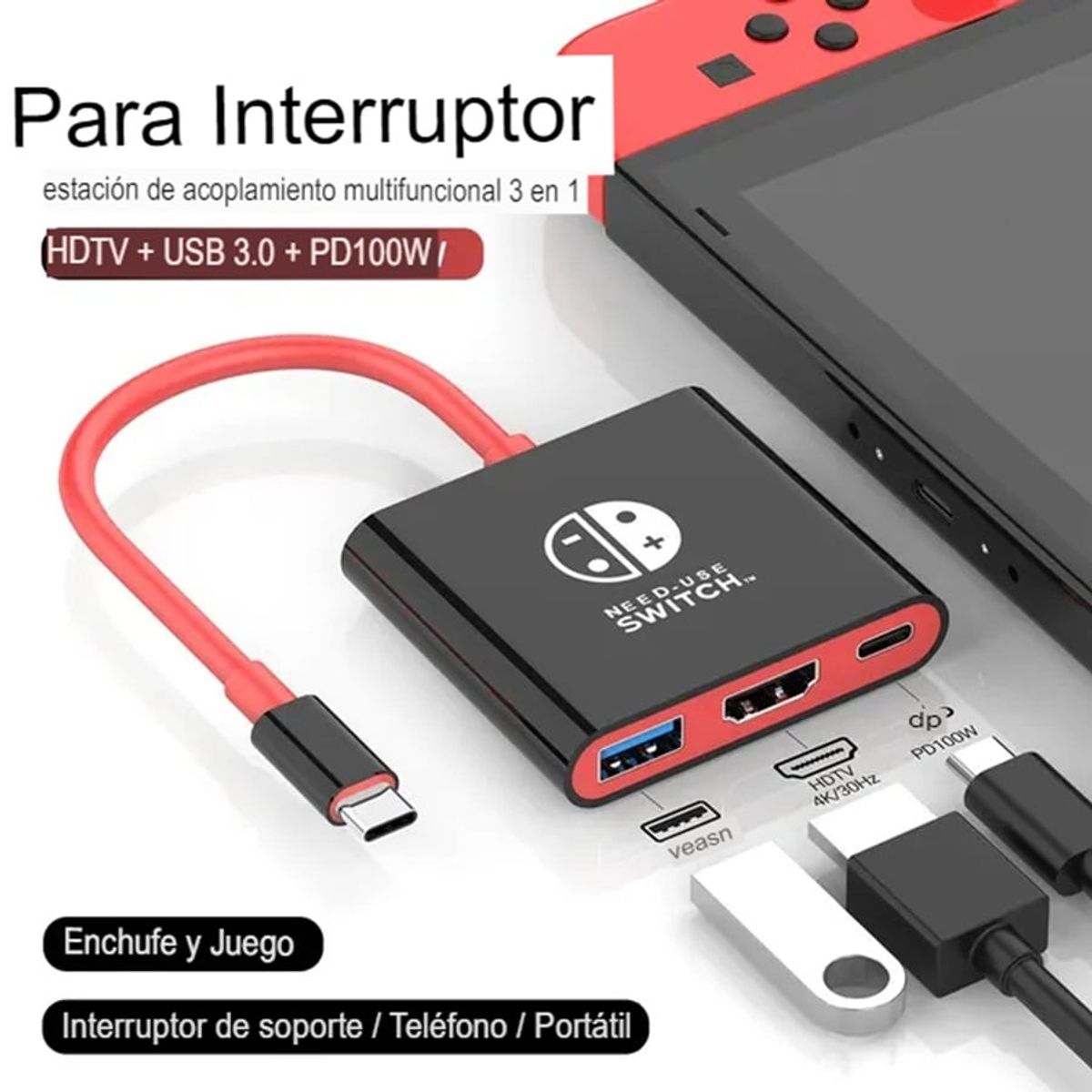 GENERICO - Adaptador Nintendo Switch TYPE-C Hub con HDMI y USB 3,0