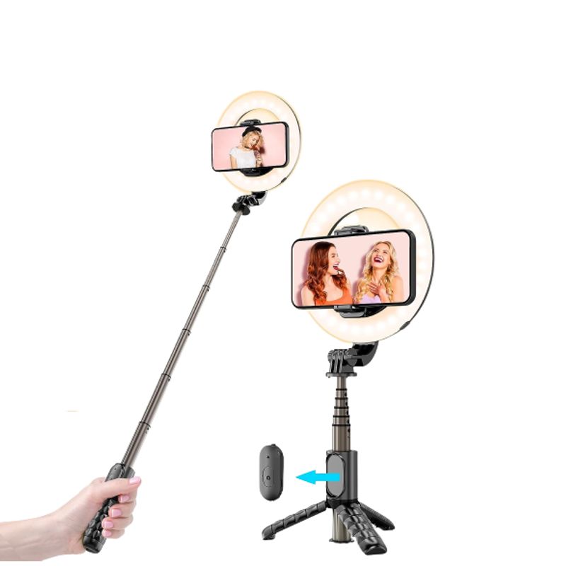 GEF - Palo Selfie Stick Aro Luz Flash Bluetooth Foto Profesional