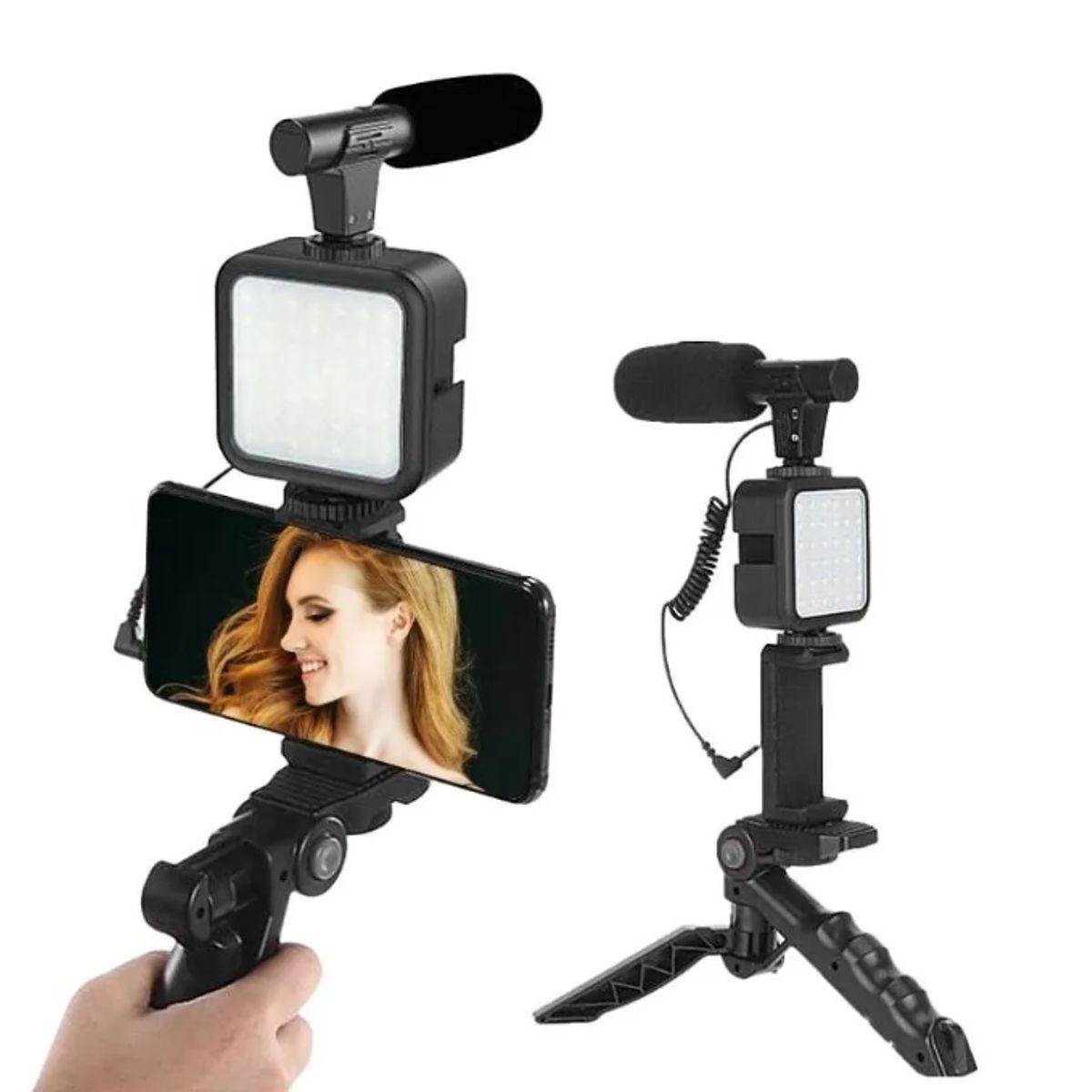MYMOBILE - Kit Estabilizador Trípode Soporte Celular Luz Led Micrófono Vlog AY49