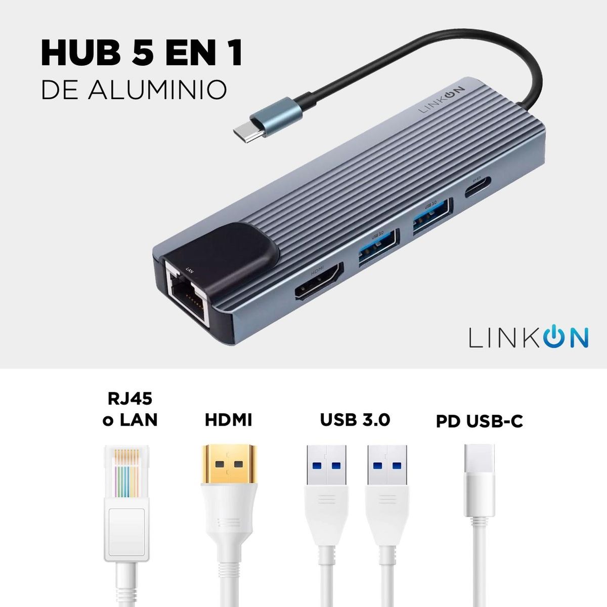 LINKON - Hub Usb C Adaptador Multipuerto Rj45 5 En 1 Linkon Macbook