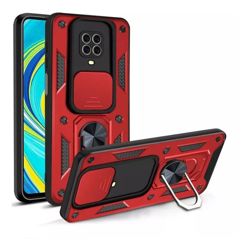GENERICO - Funda Estuche Case Slider Compatible Con Xiaomi Note 9s y 9 Pro Rojo