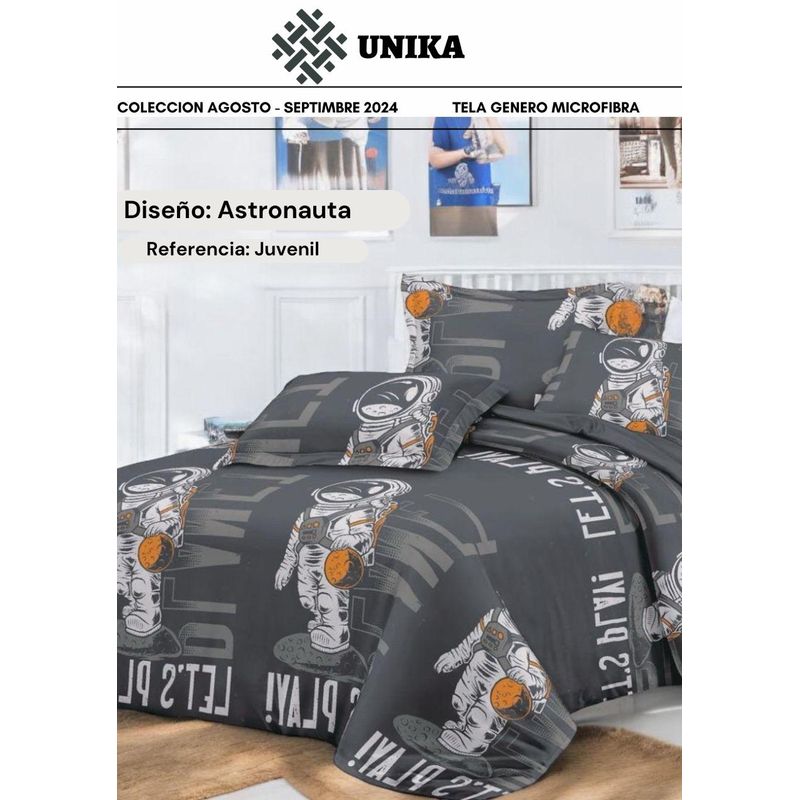 SIRENITAS - Juego de sabanas Cama Sencilla Gris Astronauta