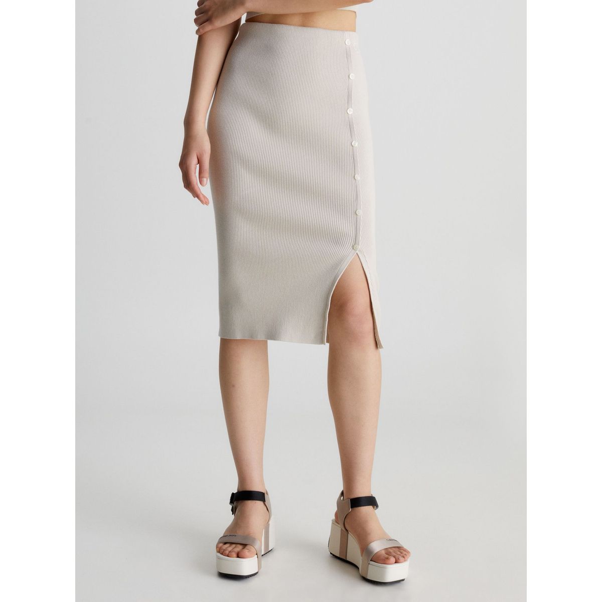CALVIN KLEIN - Falda Lápiz De Algodón Orgánico Mujer Beige Calvin Klein
