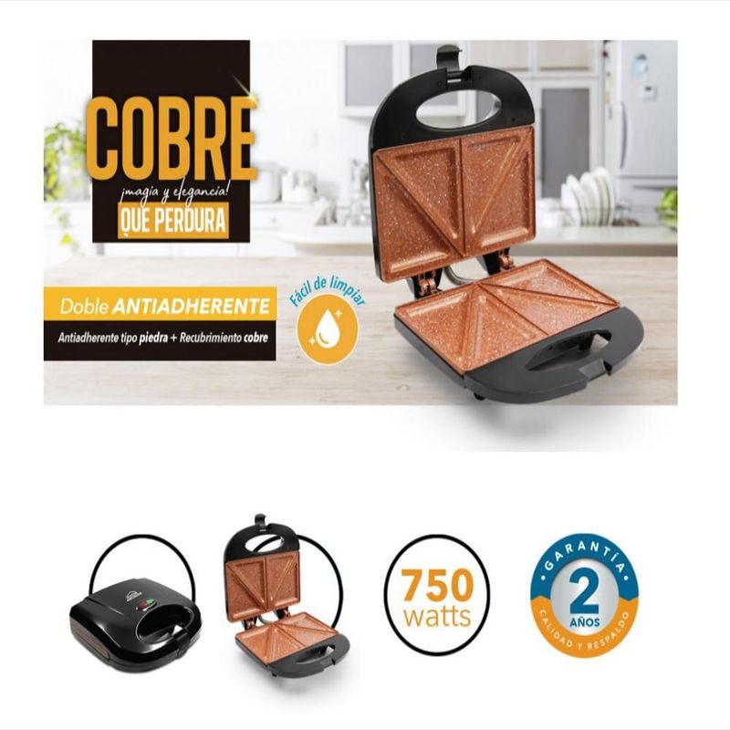 HOME ELEMENTS - Sanduchera grill home elements cobre  negra