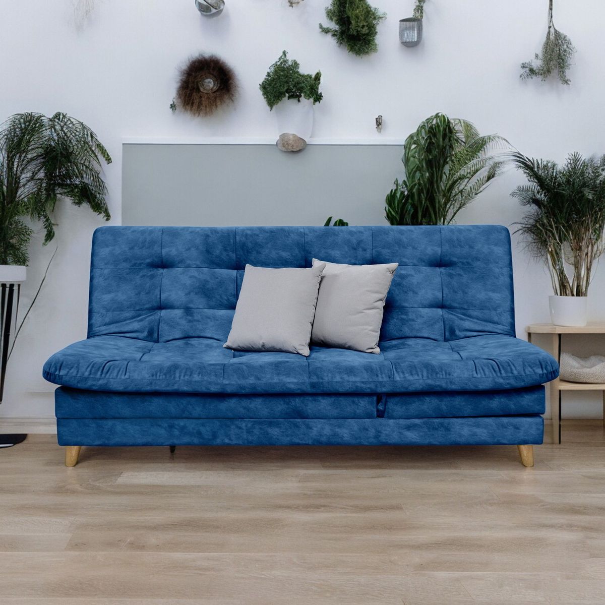 MUEBLES ONLINE - Sofa cama 5 posiciones Agassi Tela Azul - Incluye cojines