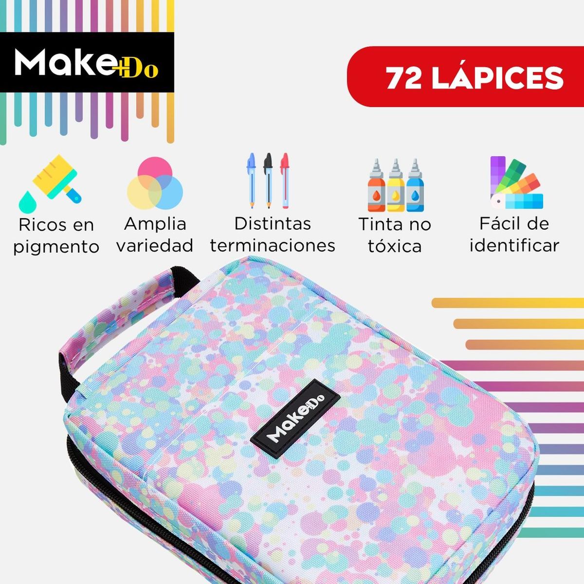 CASATUA - Lapiceros Esferos de Colores Make+Do Set 72 +Estuche - Rosa-