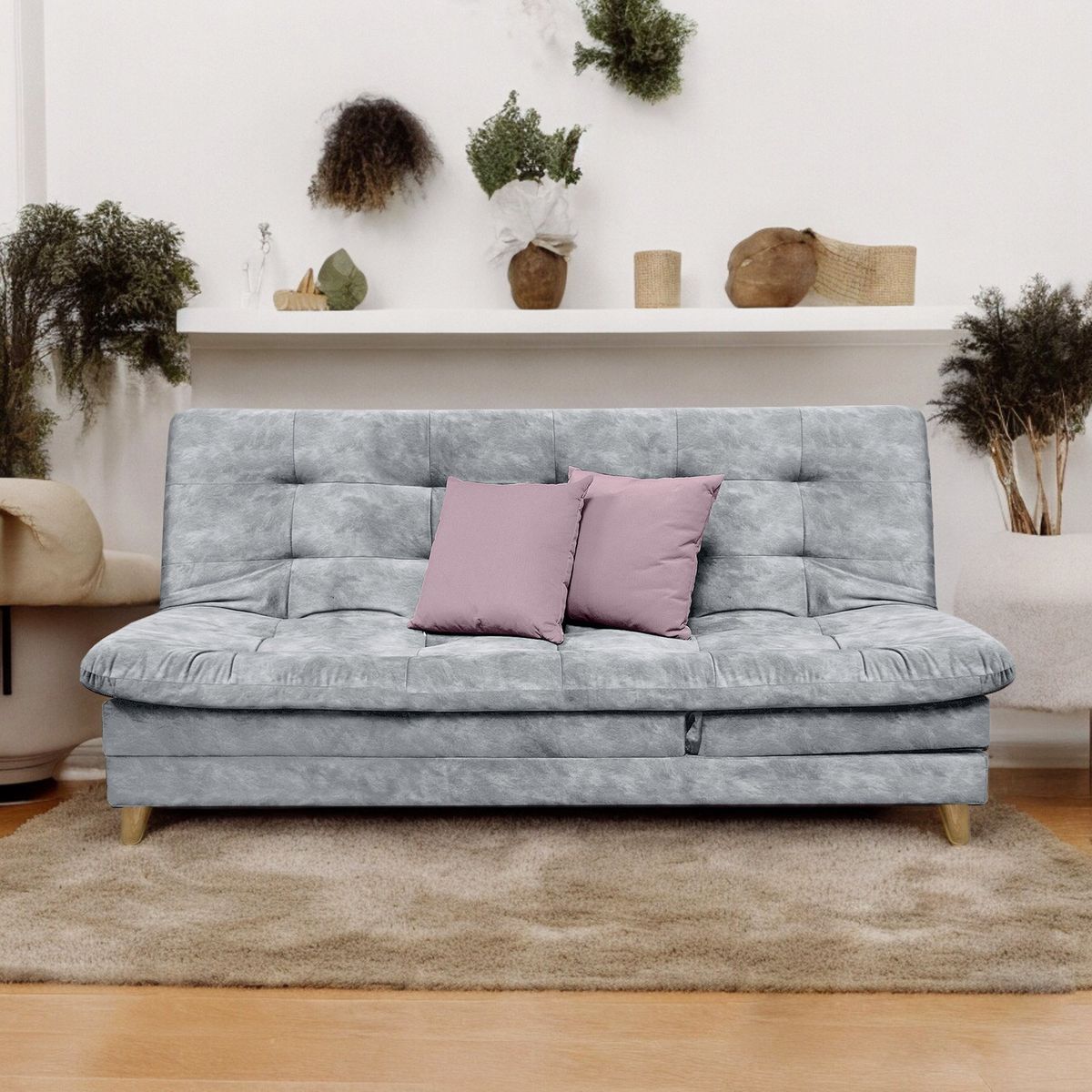 MUEBLES ONLINE - Sofa cama 5 posiciones Agassi Tela Gris - Incluye cojines