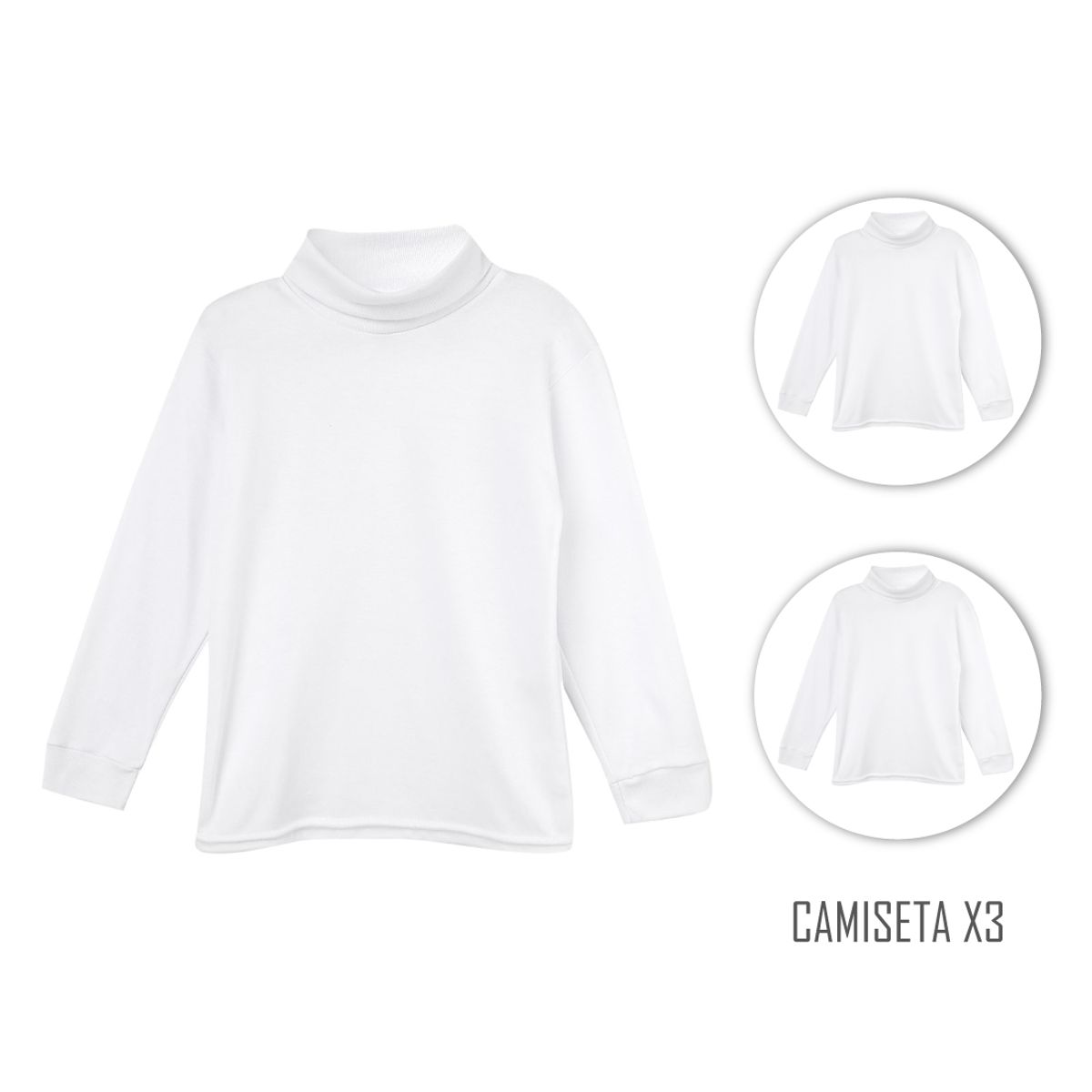 SANTANA - Combo X3 Camiseta Junior Unisex Cuello Tortuga Santana Blanco