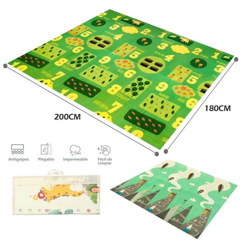 BABY ON - Tapete para bebé plegable extra grande 200x180 cm doble faz NUMEROS