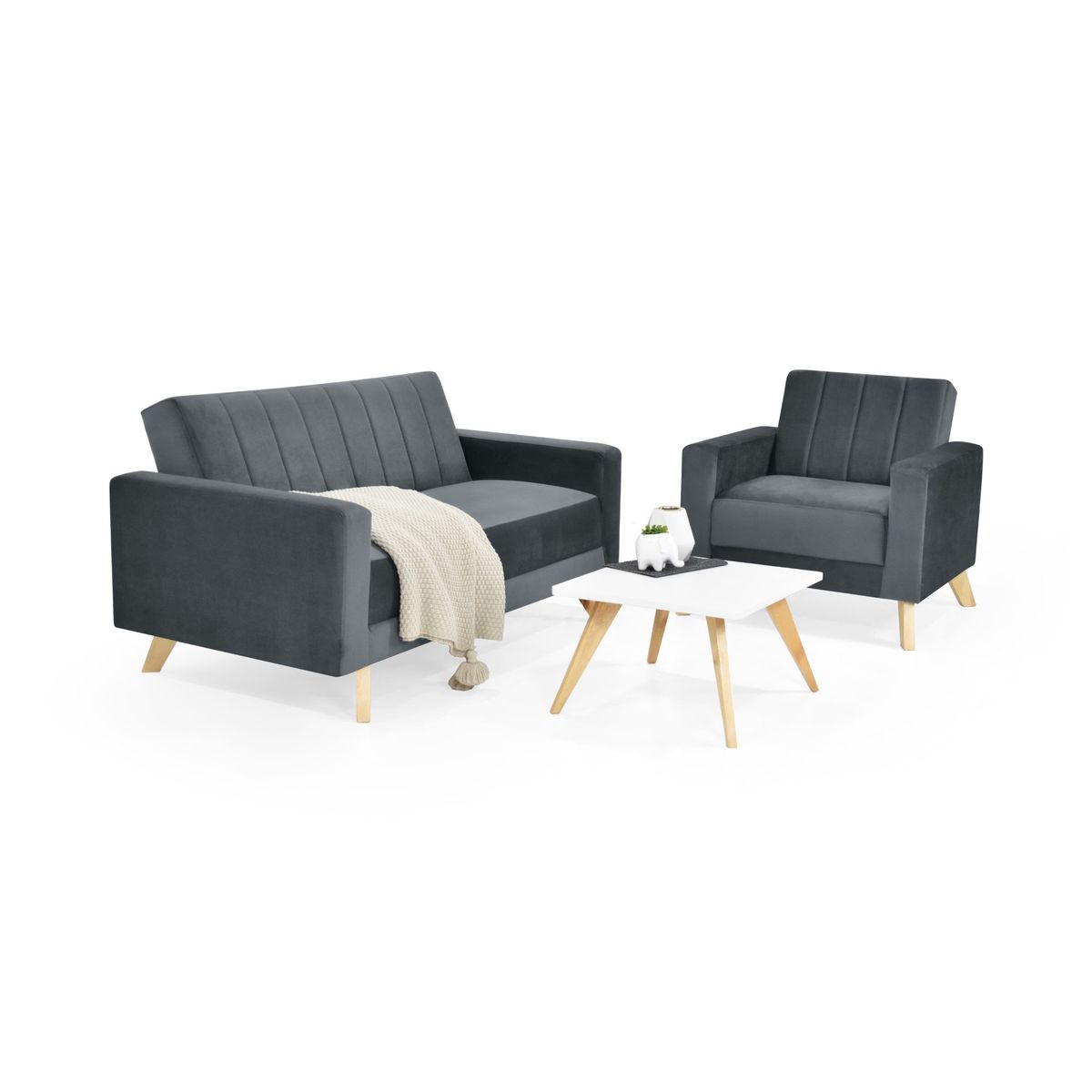 VENECIA - Sala Barú Tela Gris con Mesa de Centro Nova_.