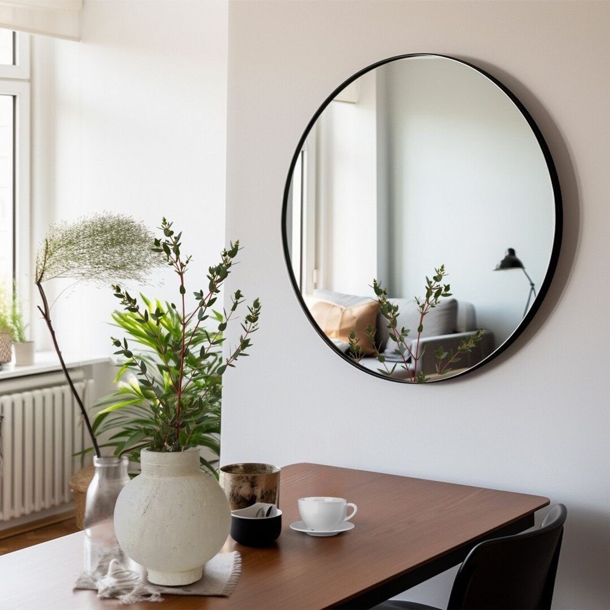 ALIK DISEÑO - Espejo Redondo Con Marco Metálico Negro 90cm