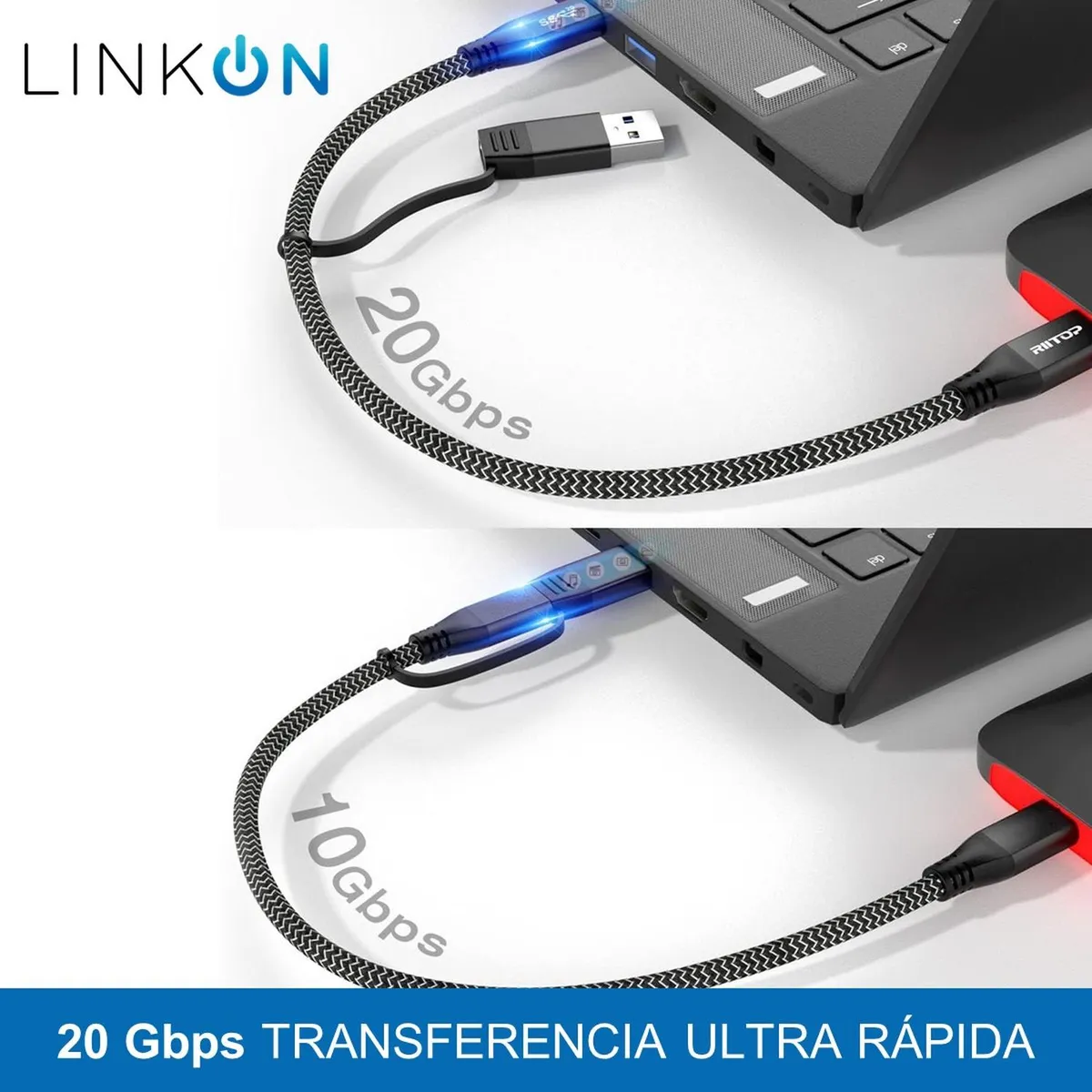 LINKON - Cable Usb C A Usb Y C 2-en-1 Carga 100w Datos 20g 4k Linkon