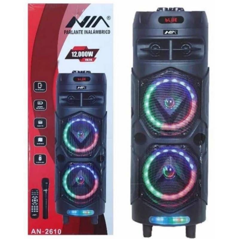 NIA - Torre de Sonido Recargable Micrófono Luces Leds FM 12000w Bluetooth