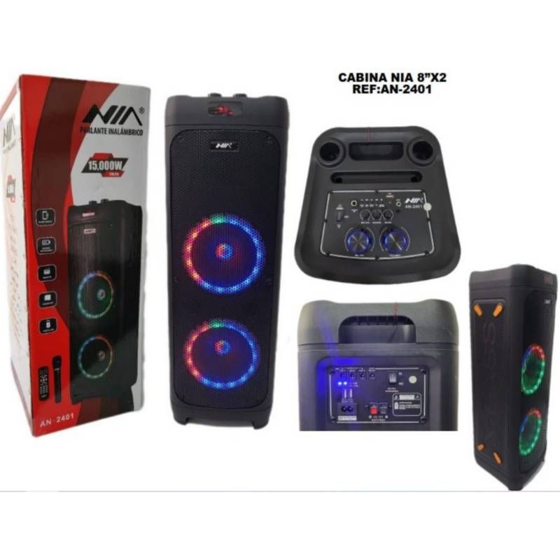 NIA - Equipo de Sonido  Cabina Recargable Bluetooth FM USB 15000W LED