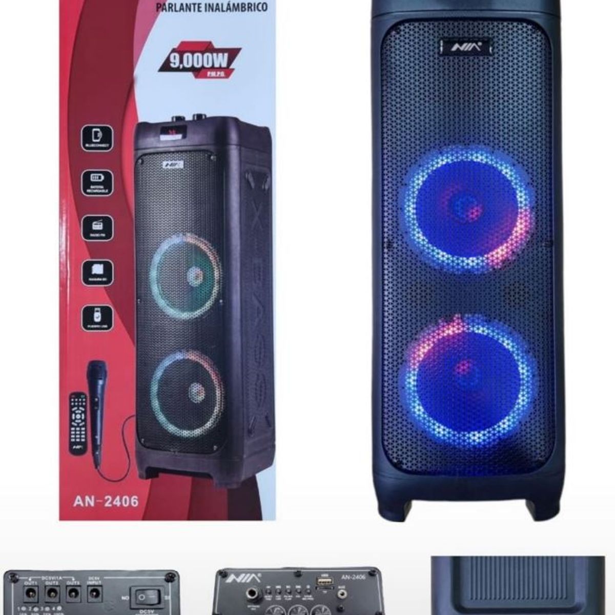 NIA - Parlante Torre De Sonido Bluetooth 9000w Cabina Recargable