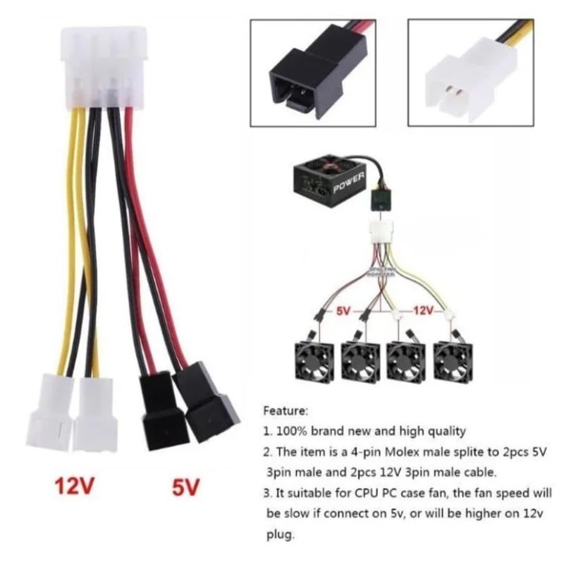 GENERICO - Cable Molex a 3 pin - 4 pin para ventiladores