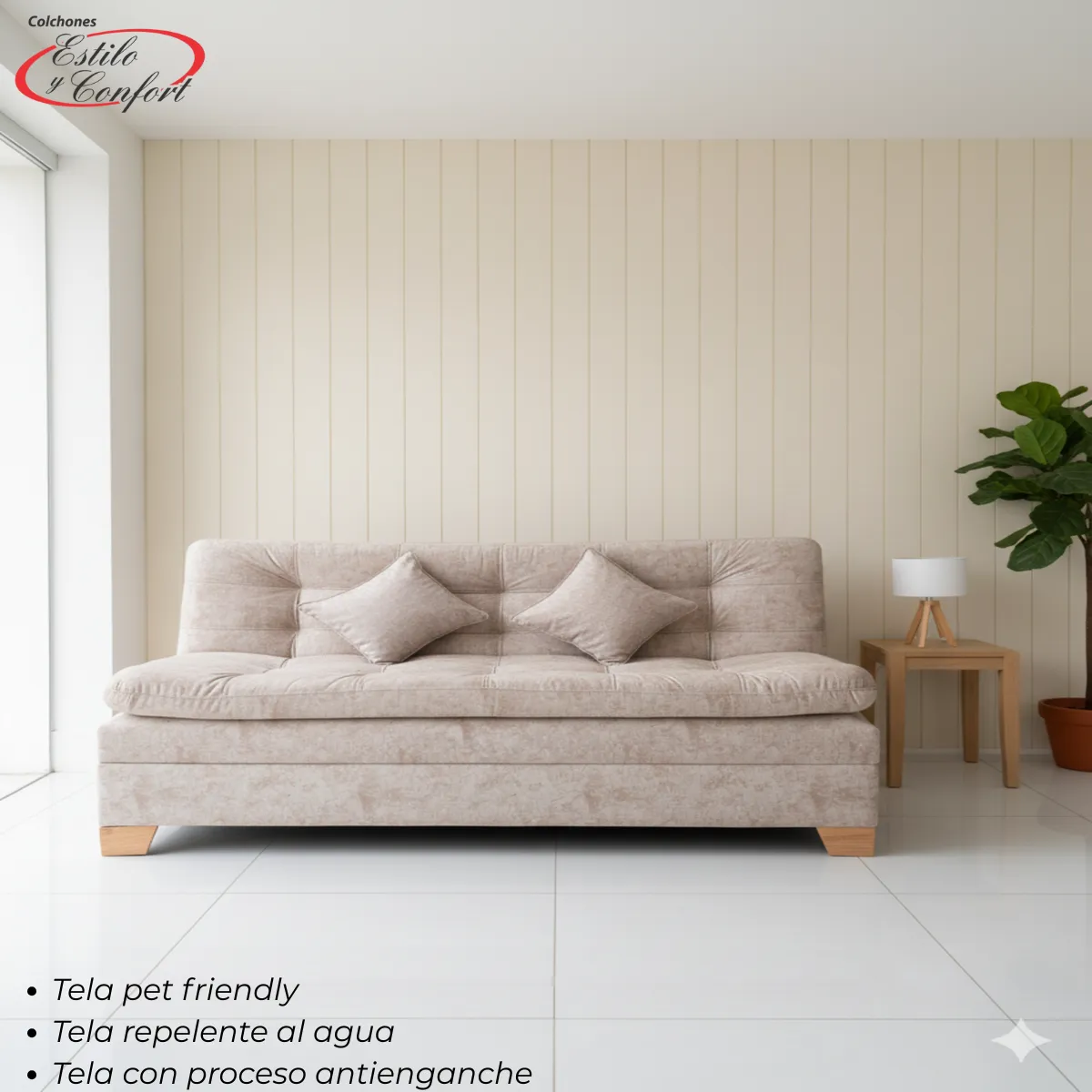 ESTILO Y CONFORT - Sofácama Click Baúl 3 Pocisiones Beige Mármol