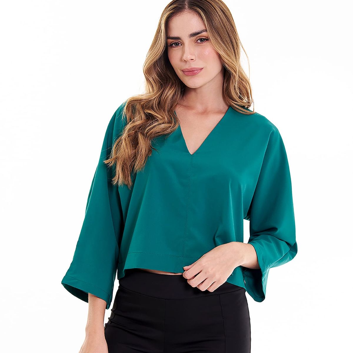 BELIFE - Blusa Manga Larga Verde Escote En V  Para Mujer Belife.