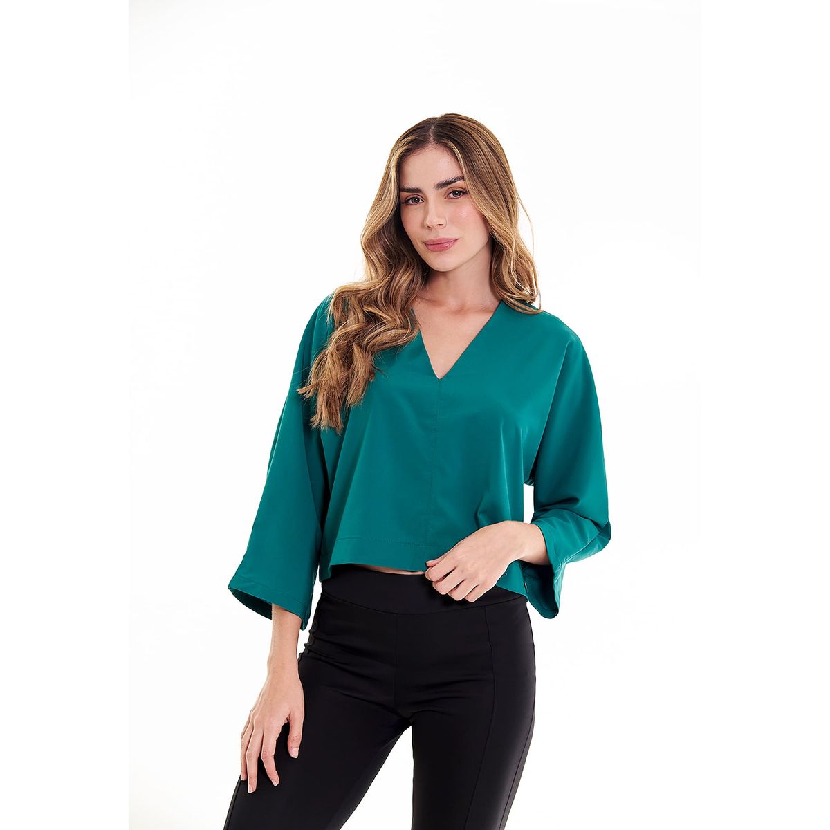 BELIFE - Blusa Manga Larga Verde Escote En V  Para Mujer Belife.