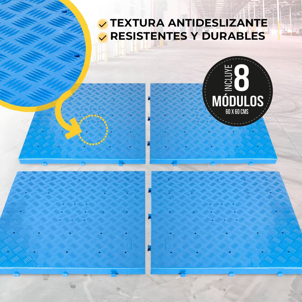 ENERGY PLUS - Set X8 Estibas plásticas lisas 60X60cm Cap. 500 KG Azul