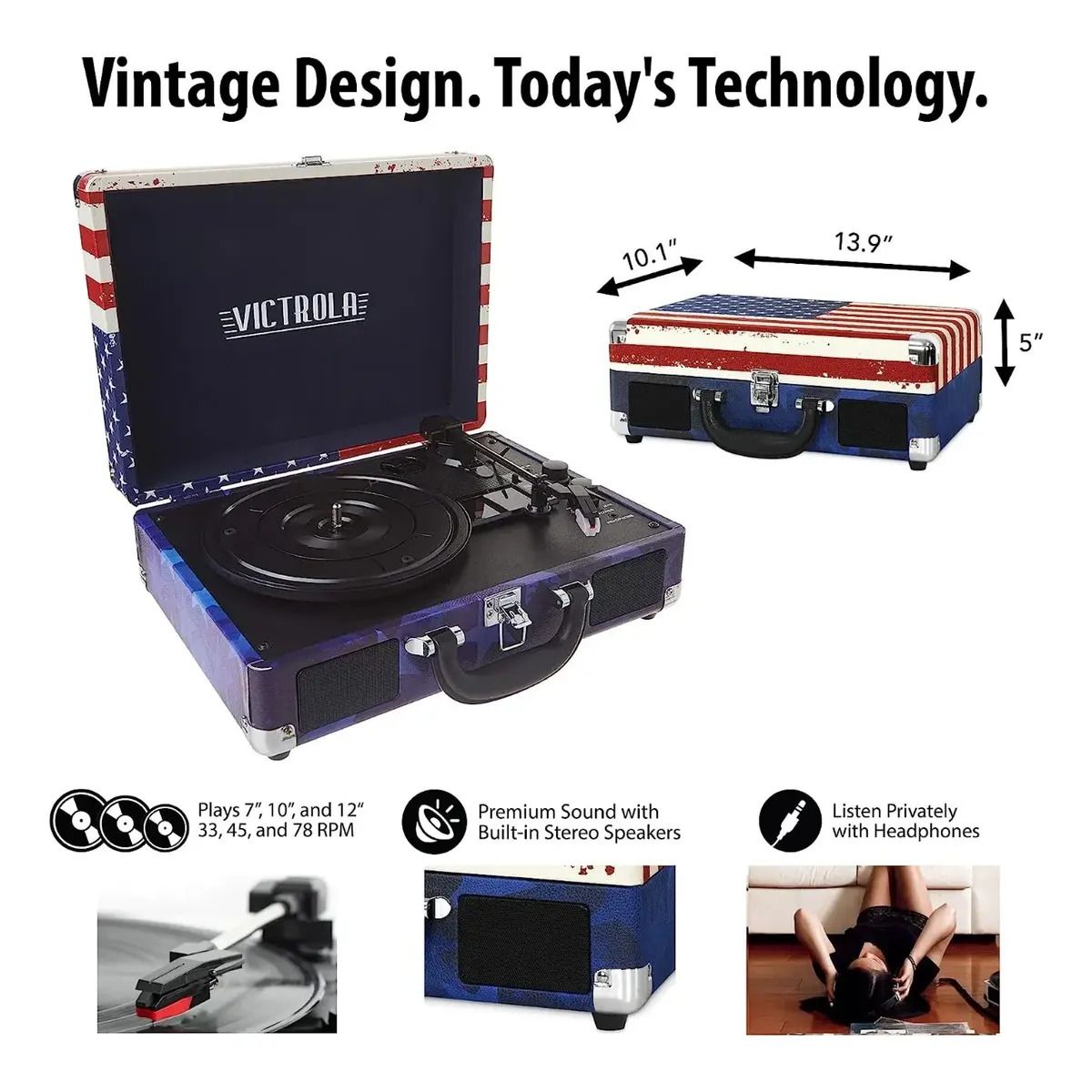 VICTROLA - Tocadiscos Tornamesa Portable Victrola + Altavoces Bluetooth