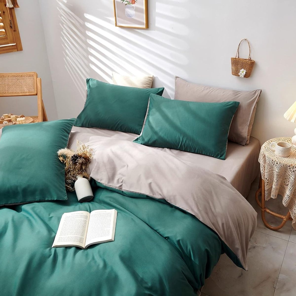 KARYTEX - Funda Duvet Unicolor Doble Faz Cama King Verde Bosque-Gris