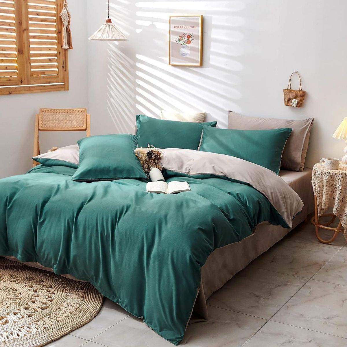 KARYTEX - Funda Duvet Unicolor Doble Faz Cama King Verde Bosque-Gris