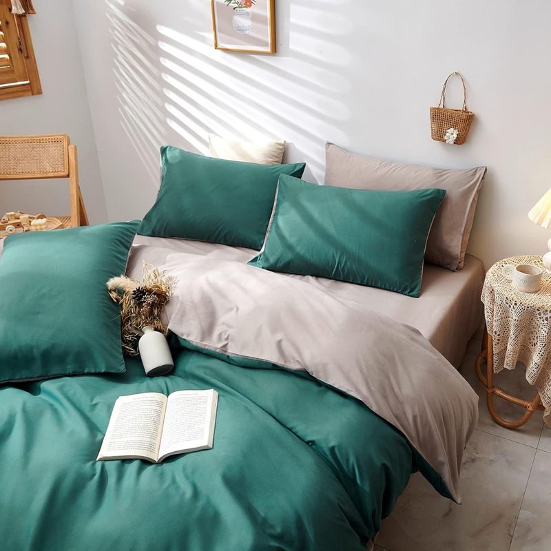 KARYTEX - Funda Duvet Unicolor Doble Faz Cama Doble Verde Bosque-Gris