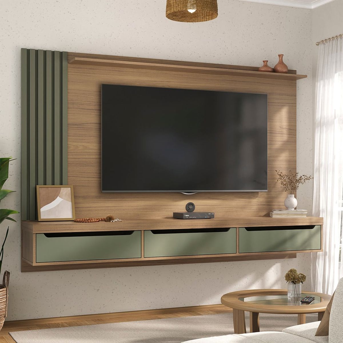 BERTOLINI - Mueble para TV 75 en MPD 200cm incluye soporte TV Roble con menta