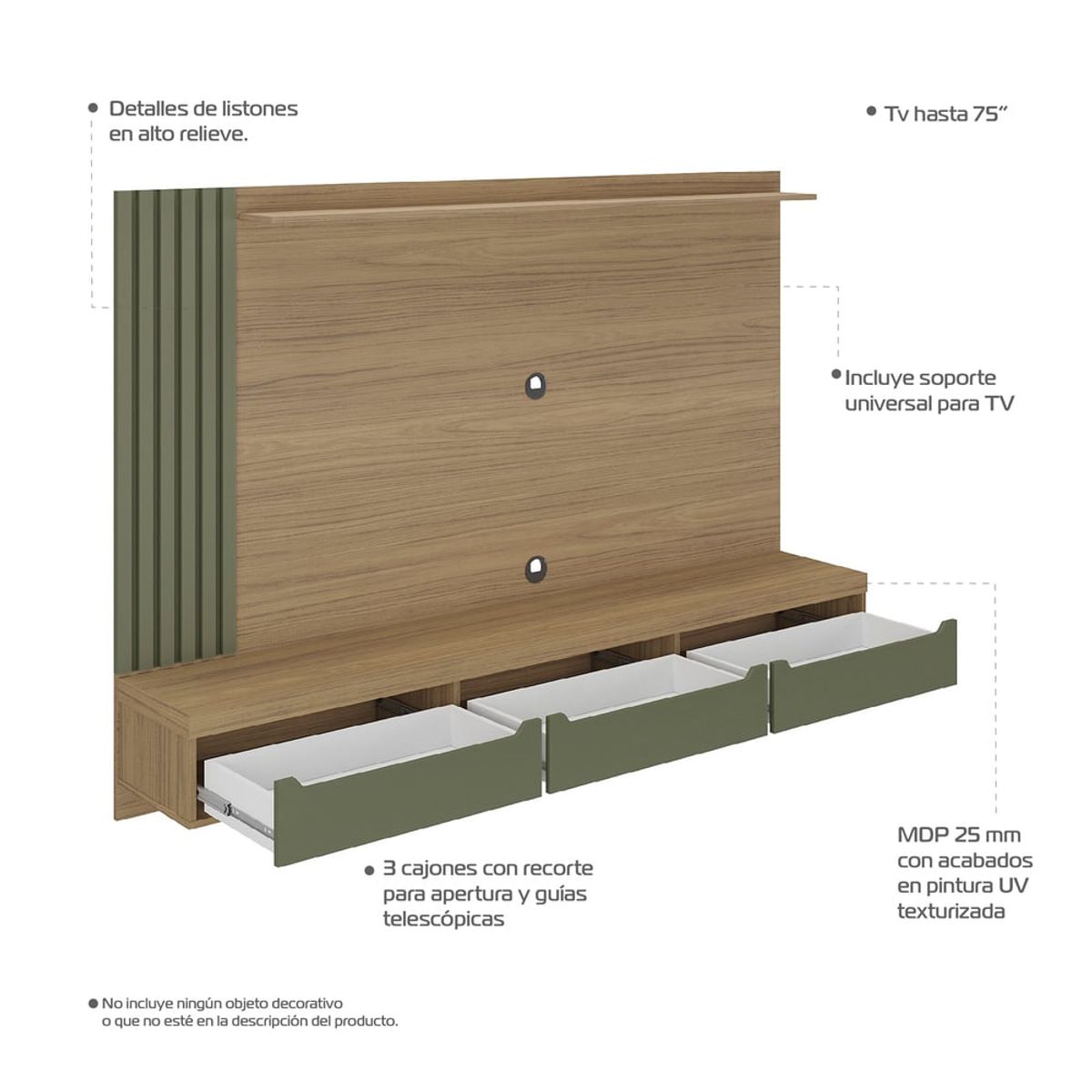 BERTOLINI - Mueble para TV 75 en MPD 200cm incluye soporte TV Roble con menta