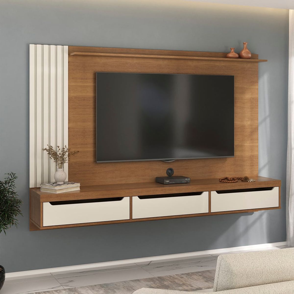 BERTOLINI - Mueble para TV 75 en MPD 200cm incluye soporte TV Cerezo con blanco