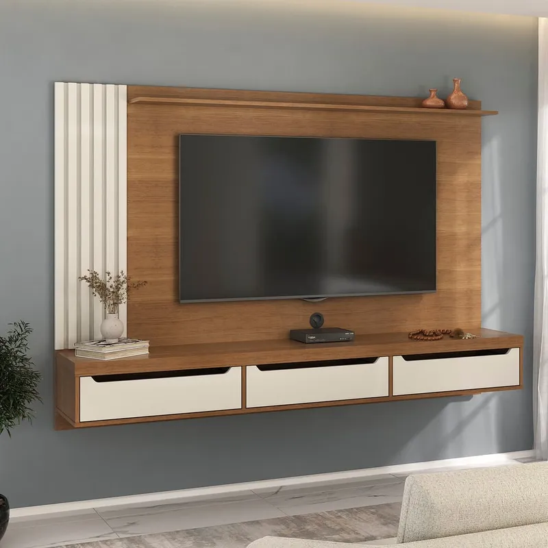 BERTOLINI - Mueble para TV 75 en MPD 200cm incluye soporte TV Cerezo con blanco