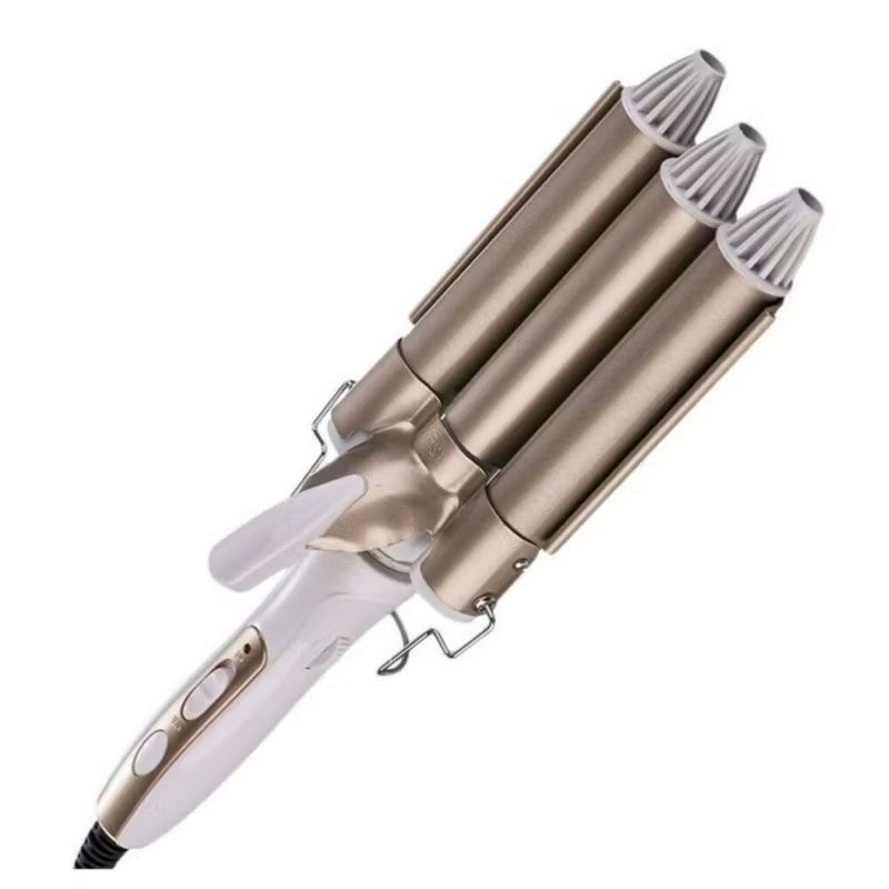 GENERICO - Rizador 8008 Cabello Ondulador Pinza 3 Tubos Encrespador Ondas Dorado