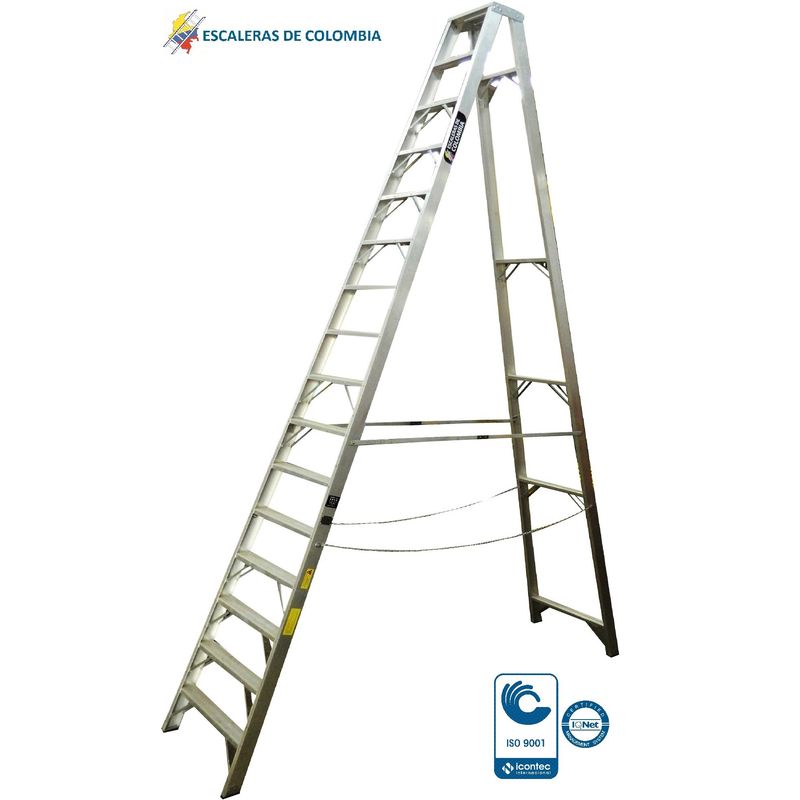 ESCALERAS DE COLOMBIA - Escalera Certificada Tipo Tijera En Aluminio 16 pasos / 5.00 Metros 136 Kg.