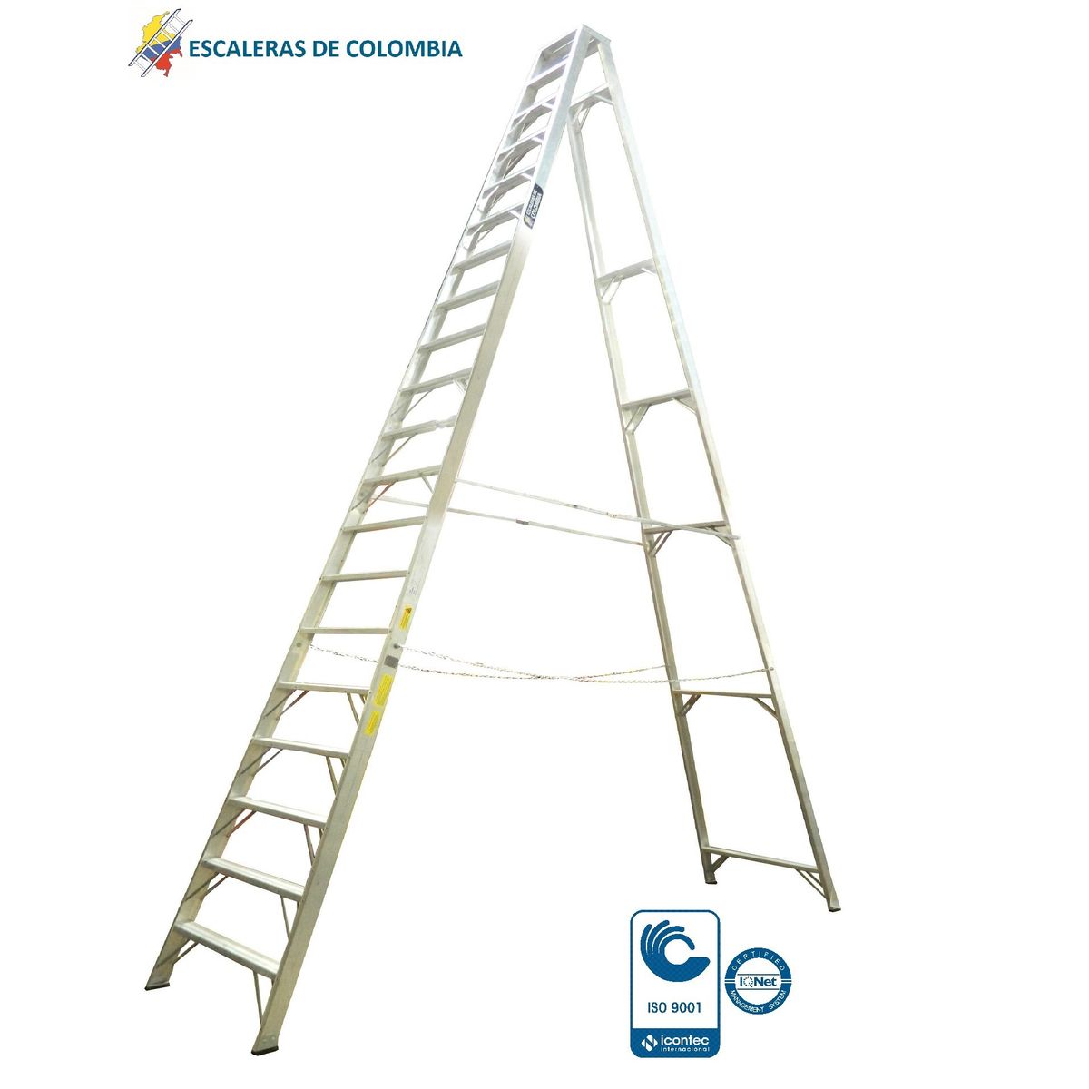 ESCALERAS DE COLOMBIA - Escalera Certificada Tipo Tijera En Aluminio 16 pasos / 6.00 Metros 136 Kg.