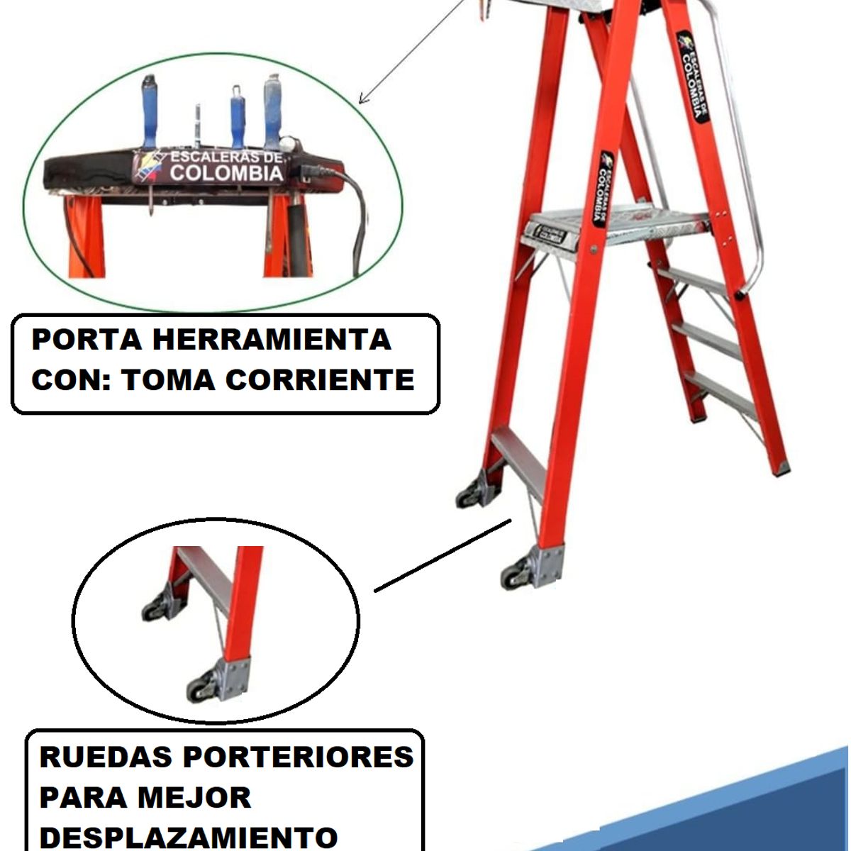 ESCALERAS DE COLOMBIA - Escalera Certificada Tipo Tijera Plataforma En Fibra De Vidrio 6 Pasos / 1.80Mts 136kg