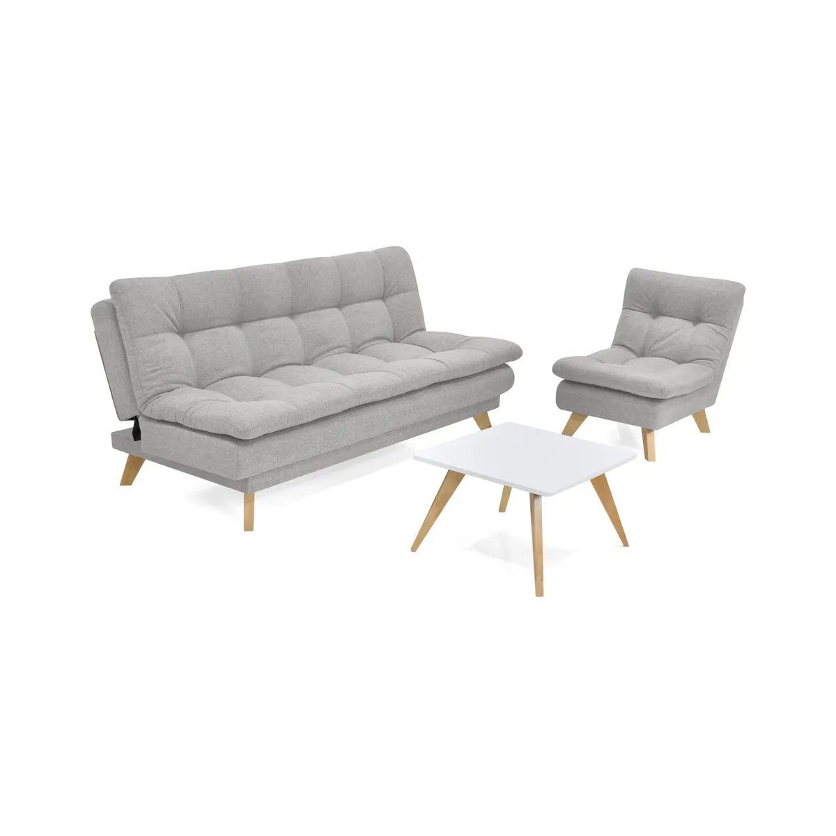 VENECIA - Sala con Sofá Cama Munich Poltrona Toulouse Tela Plata y Mesa Nova_.