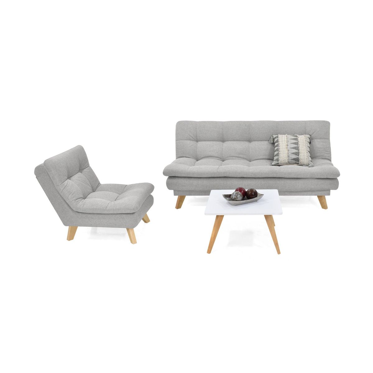 VENECIA - Sala con Sofá Cama Munich Poltrona Toulouse Tela Plata y Mesa Nova_.