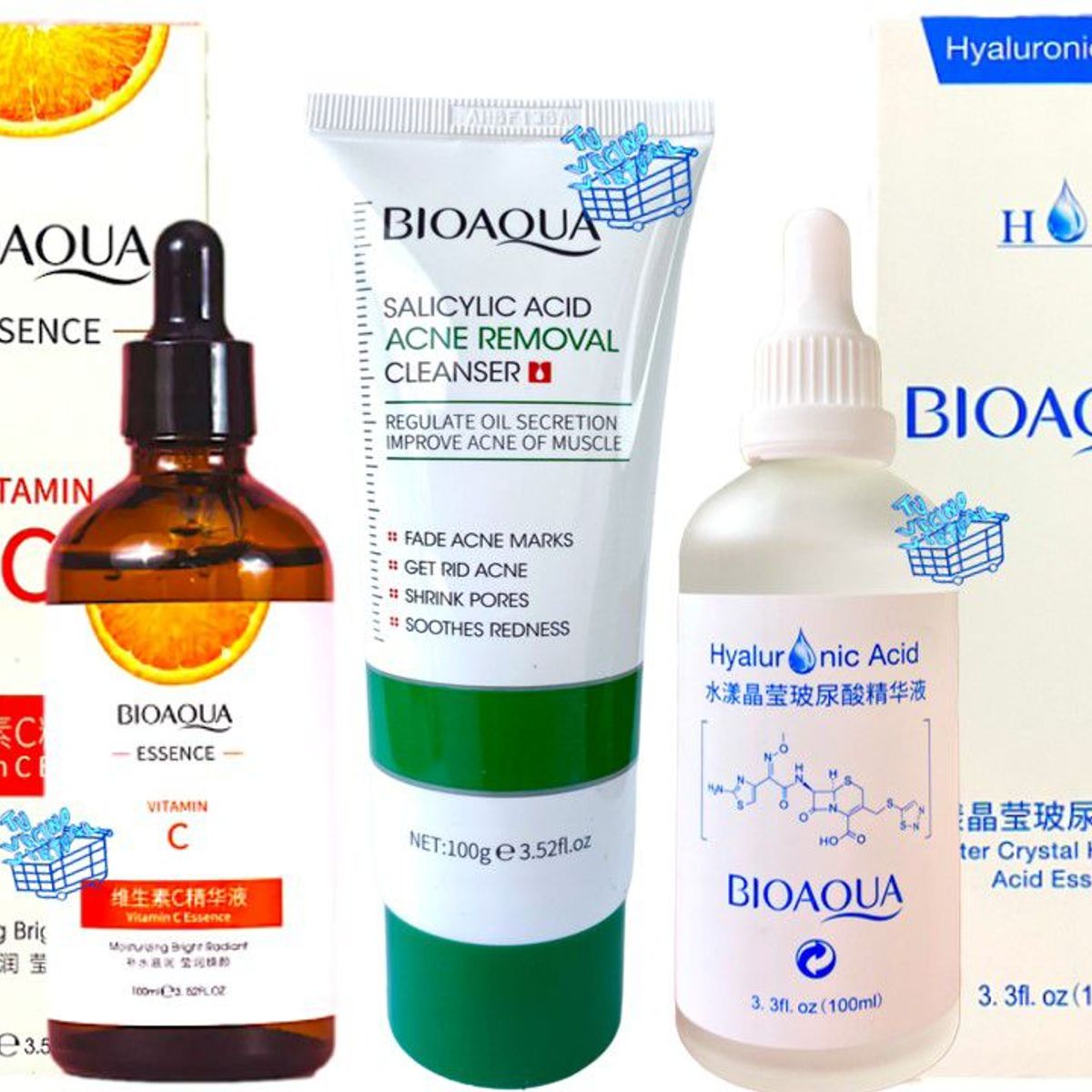 BIOAQUA - Suero de Vitamina C - Suero de acido hialuronico y Jabón acido Salicilico Bioaqua
