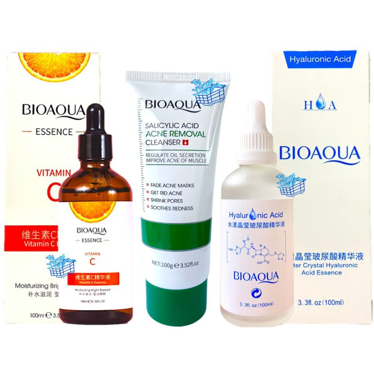 BIOAQUA - Suero de Vitamina C - Suero de acido hialuronico y Jabón acido Salicilico Bioaqua