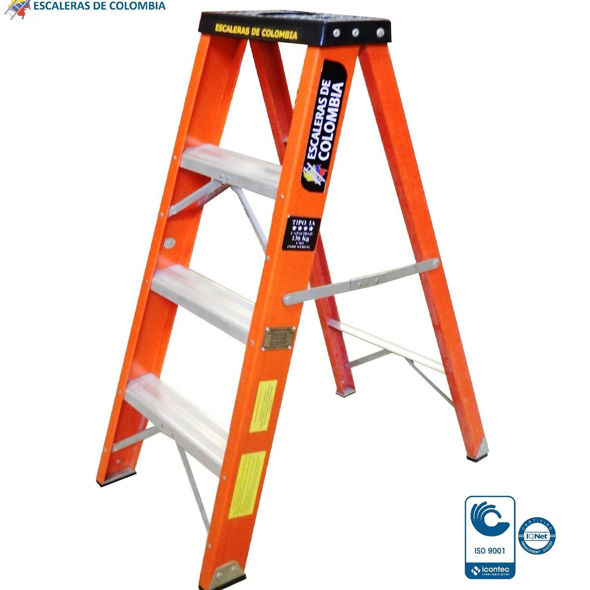 ESCALERAS DE COLOMBIA - Escalera Certificada Tipo Tijera En Fibra De Vidrio 4 pasos/ 1.20Mts 136kg