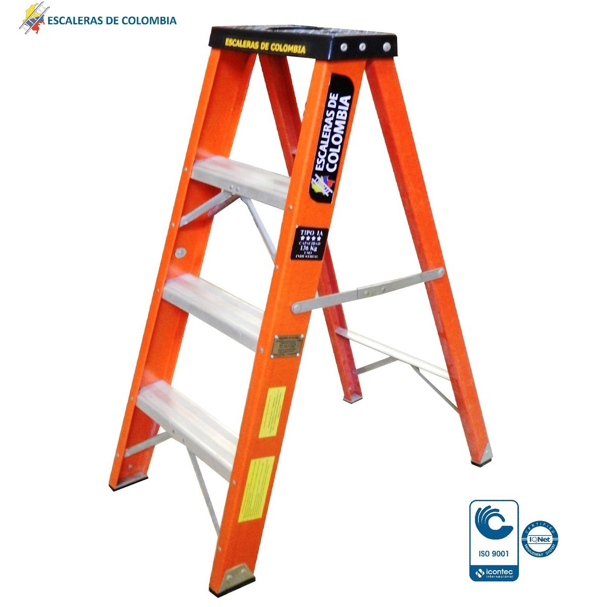 ESCALERAS DE COLOMBIA - Escalera Certificada Tipo Tijera En Fibra De Vidrio 4 pasos/ 1.20Mts 136kg